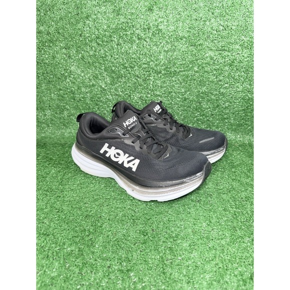 Hoka One One Bondi 8 Women Size 9.5 Black White Athletic Running Shoes Sneakers - Picture 2 of 11